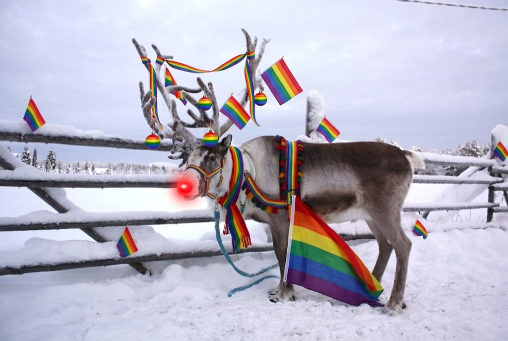 Woke Rudolph in snowy mountains