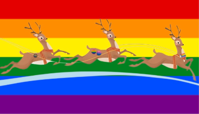 Santa with pride flag and reindeer
